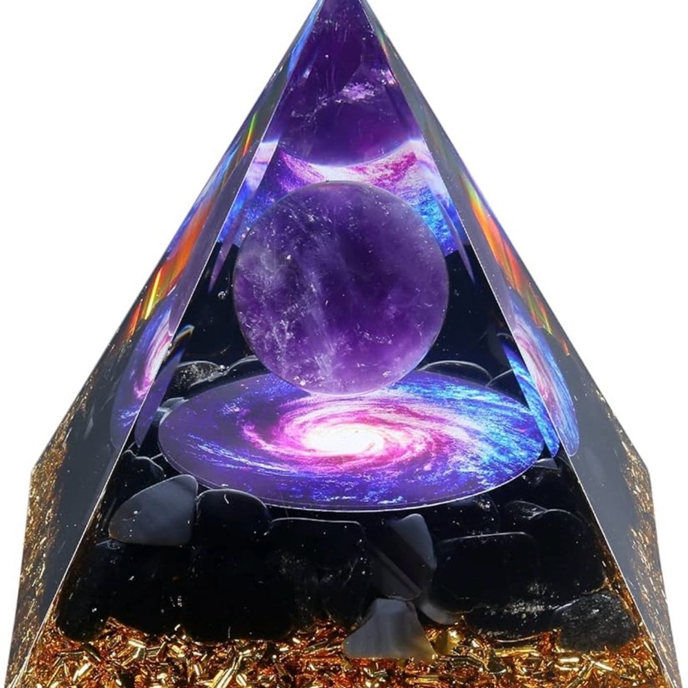 #1100**Orgone Pyramid with Cosmic Design and Gold Accents - Picture 3 of 14